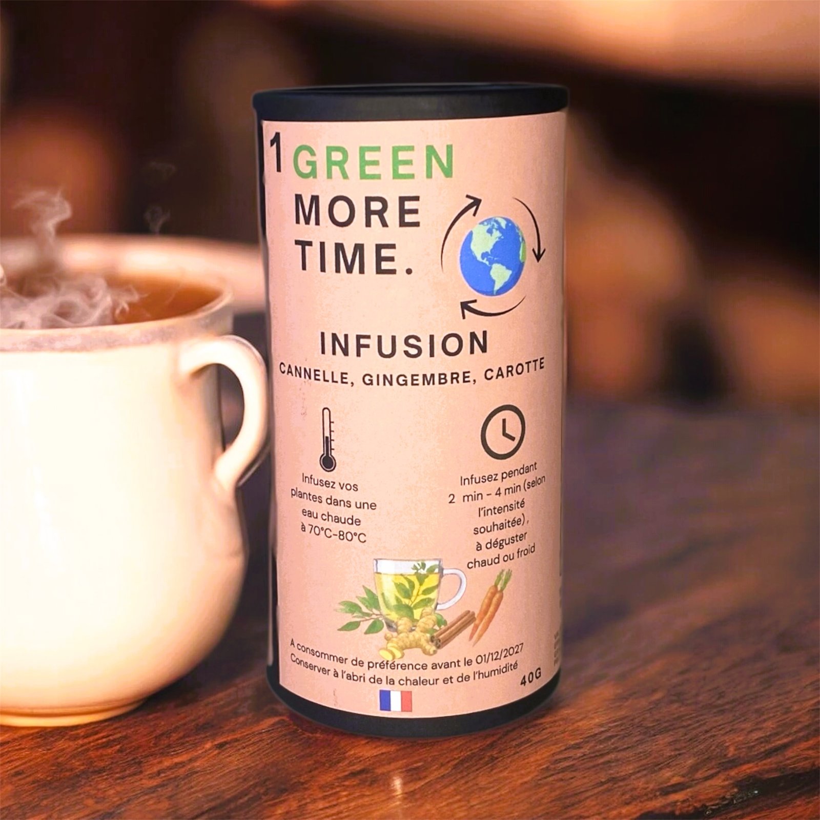 Green More Time infusion détox gingembre, cannelle et épices carotte cake